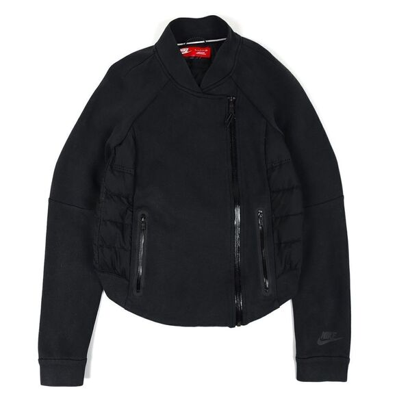 NIKE Aeroloft Tech Fleece 800 Goose Down Puffer Moto Jacket Womens Small Black - Picture 1 of 10